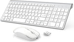 Rechargeable Wireless Keyboard Mouse Combo- J JOYACCESS Ultra Slim Compact Full Size White Keyboard and Mouse,2.4G Quiet Wireless Keyboard and Mouse for iMac?Mac,Laptop,Desktop,PC,Computer,Windows