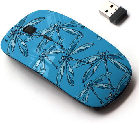 2.4G Wireless Mouse with Cute Pattern Design for All Laptops and Desktops with Nano Receiver - Blue Dragonfly