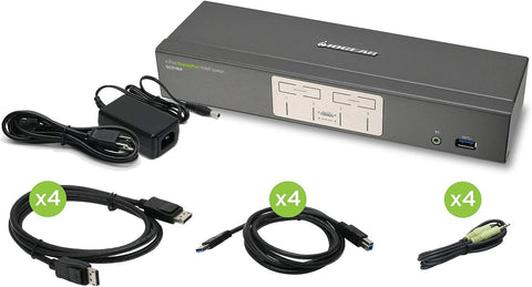 IOGEAR 4-Port DisplayPort KVMP Switch - 4K 30Hz - 2-Port USB 3.1 Hub Rate 5Gbps - Keyboard Mouse Input - 7.1 HD Audio - Front Panel Selector - TAA Compliant - Mac/Win - GCS1904 Black