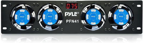 Pyle 19” Rack-Mount Equipment Cooling Fans - 110V/60Hz Power, 4 Cooler Master 80mm Case Fans, Smart Cooling System, Digital LCD Temperature Display & Installation Hardware Screw Included -PFN41