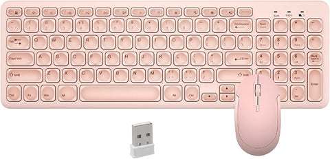 Wireless Keyboard and Mouse Combo,JieruiDeng 2.4Ghz USB Cordless Slim Silent Keyboard and Mouse Kit Home Office Game Use for Computer,Laptop,PC Desktops,Mac (Pink)