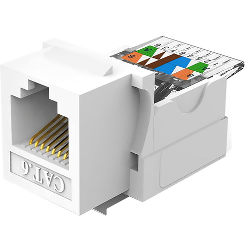 10-Pack Cat6 Keystone Jack, Tool-Less No Punch Down, Ethernet Wall Jack Insert Coupler, White