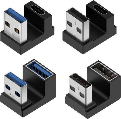 Jadebones 180 Degree USB Adapter (4 Pack), Up and Down Angle USB Male to USB C Female Converter, U-Shaped USB A Male to Female Extender Connector