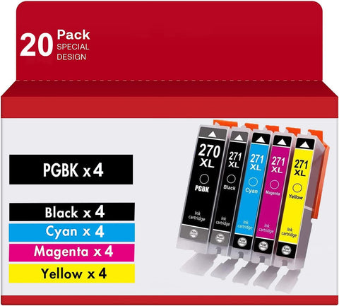 270 Ink Cartridges, Aoou 20 Pack Compatible PGI-270XL PGI-270 XL PGI270XL PGI 270 XL CLI-271XL CLI-271 XL Ink Cartridge for Canon PIXMA MX922 MG7720 TS8020 TS9020 Printe (4 Bk 4PBK 4 C 4 M 4 Y)20 Pack