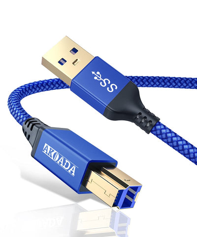 AkoaDa USB A to USB B 3.0 Cable (10FT), Durable Nylon Braided Type A to B Male Cable Compatible with Printers, Monitor, Docking Station, External Hard Drivers, Scanner, USB Hub and More Devices(Blue)