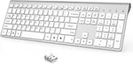 J JOYACCESS Wireless Keyboard, 2.4G Rechargeable Ultra Slim Full Size Silent Wireless Computer Keyboard with Numeric Keypad for Laptop/Computer/Desktop/PC/Windows - Silver White