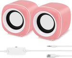 JiaLG USB Powered Computer Stereo Speakers Mini Portable Bookshelf Speakers with Subwoofer Pc Speakers for Desktop Laptop Computer ATV, Pink, 6.5 feet