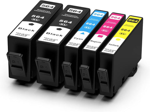 Yocare 564XL High-Yield Ink Cartridges (5-Pack), Replacement for HP 564 Combo Pack, Compatible Photosmart 5520 6520 7510 7520 DeskJet 3520 Premium C309A C410A Printer (2BK/C/M/Y)