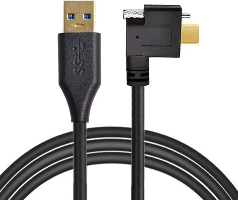 Cablecc Left Right Angled USB 3.1 Type-C Single Screw Locking to Standard USB3.0 Data Cable 90 Degree for Camera 3M