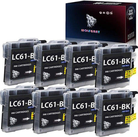 Wolfgray 8 Black Compatible Brother LC-61 LC61BK LC61C LC61M LC61Y Ink Cartridge for Brother DCP-165C DCP-385C MFC-290C DCP-585CW MFC-490CW MFC-790CW MFC-5490CN MFC-5890CN MFC-6490CW Printers