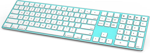 J JOYACCESS Bluetooth Multi-Device Wireless Slim Quiet QWERTY Keyboard with Numeric Keypad, Low Profile Aluminum Keyboard for Laptop, Android, Windows, iMac, MacBook, iPad Air/Pro(Green&White)