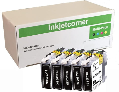 Inkjetcorner Compatible Ink Cartridges Replacement for LC203 LC203XL for use with MFC-J460DW MFC-J480DW MFC-J485DW MFC-J680DW MFC-J880DW MFC-J885DW (Black, 5-Pack)