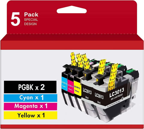 Aoou LC3013 LC3011 Compatible Ink Cartridge Replacement for Brother LC3013 High Yield for Brother MFC-J491DW MFC-J497DW MFC-J690DW MFC-J895DW Printer, 5-Pack (2 Black, 1Cyan, 1 Magenta, 1 Yellow)