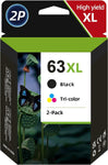 63XL Ink Cartridges Black and Color Combo Pack High Yield Replacement for HP Ink 63 XL for HP Envy 4520 4510 for HP OfficeJet 3830 4650 5200 5255 for HP DeskJet 1112 2130 3630 (1 Black, 1 Tri-Color)