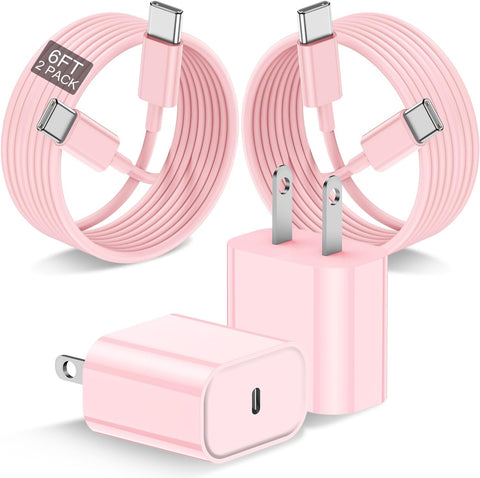 iPad Pro USB-C Fast Charger, 20W Fast Charging for iPad Pro 12.9, 11 inch 3th 2021, iPad Air 5th 2022/ 4th 2020, iPad Mini 6 Generation 2021, with 6.6FT 60W USB C to C Cable - Pink?2Pack?