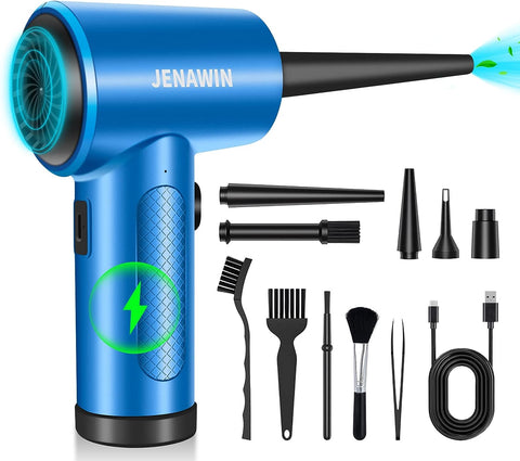 Jenawin Compressed Air Duster, 3 Speed 91000RPM Super Power Cordless Electric Air Duster with LED, 8000mAh Keyboard Cleaning Canned Air, 14 In 1 Air Duster Rechargeable,Compressed Air For IT Computers