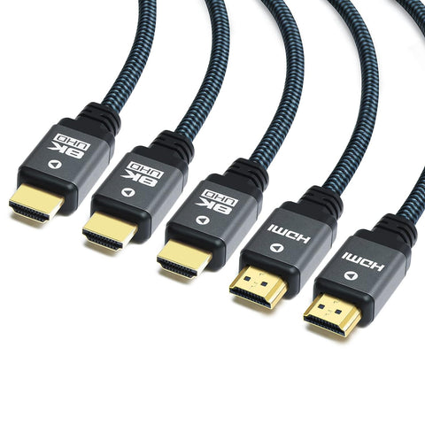 8K HDMI Cable 10ft (5 Pack) High Speed 48Gbps HDMI 2.1 Cord, Durable Nylon Braided, Supports 8K@60Hz, 4K@120Hz, 10K, 2K, HD, 3D, Dynamic HDR, HDCP 2.2, 4:4:4, eARC, 100% Real 8K Quality (10ft, 5 Pack)