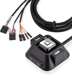 Desktop Power Button, Desktop Computer Power Switch, External PC On Off Power Button, Dual USB Ports Power & Audio Ports & PowerSupply Button Switch, Cable 1.55/5FT