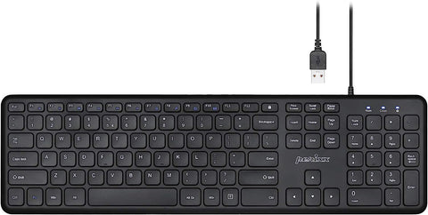 Perixx PERIBOARD-210 US Wired Full-Size USB Keyboard with Quiet Keys for Desktop, Laptop, and Tablet - X Type Scissor Keys - Black - US English (11726)