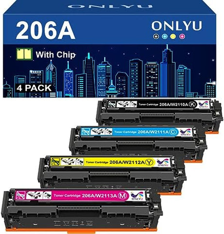 ONLYU Compatible Toner Cartridge Replacement for HP 206A Toner Cartridges 4 Pack with Chip 206X W2110A W2110X for HP Color Pro MFP M283fdw M283cdw M255dw M283 M255 Printer 206A Toner Cartridges HP Set