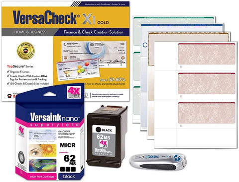 VersaCheck 62 MICR Black Printer Conversion Kit - The Easy Way to Convert Any Printer Using HP 62 Black Ink cartridges into a Bank Compliant MICR Printing Solution