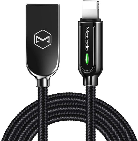 mcdodo Power Off/On Smart LED Auto Disconnect and Auto Recharge Nylon Braided Sync Charge USB Data 6FT/1.8M Cable Compatible with Phone 14/13/12/11 Pro Max List Below (Black, 6FT/1.8M)