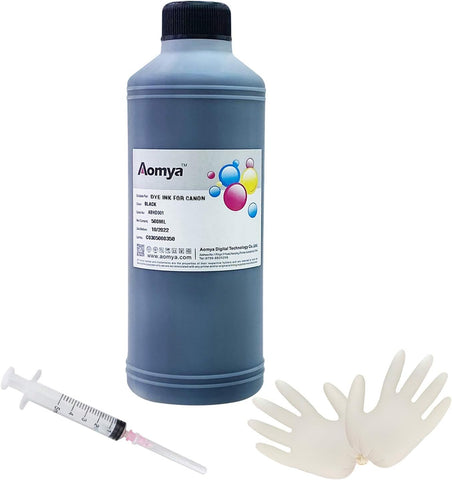 Aomya Compatible Canon Black Ink Refill Kit 500ml Dye Bulk Ink for Canon Inkjet Printers Refillable Cartridge CISS CIS System (16.9 oz) with Syringe&Glove