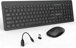 Wireless Keyboard and Mouse Combo, SBARDA Full Size Compact SilentComputer Keyboard and Mouse with Multimedia Shortcut Keys, Convert Cable for Computer, PC, Desktop, Laptop, Mac-Black