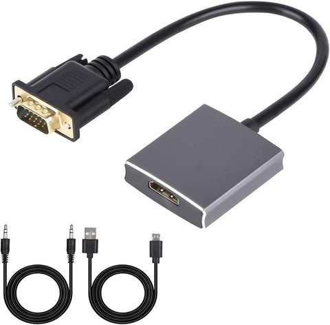 VGA to HDMI Adapter, VGA to HDMI Converter (Male to Female) for Computer, Desktop, Laptop, PC, Monitor, Projector, HDTV with Audio Cable and USB Cable (Aluminum Alloy?Grey)