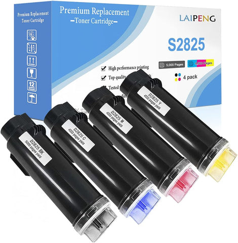 4 Colors Compatible Toner Cartridges S2825 H625 H825 High Yield 5000 Pages for Black & 4000 Pages for C M Y for Dell Color Laser Printers H625cdw H825cdw S2825cdn