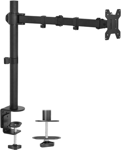 VIVO Single Monitor Arm Desk Mount, Holds Screens up to 32 inch Regular and 38 inch Ultrawide, Fully Adjustable Stand with C-Clamp and Grommet Base, VESA 75x75mm or 100x100mm, Black, STAND-V001