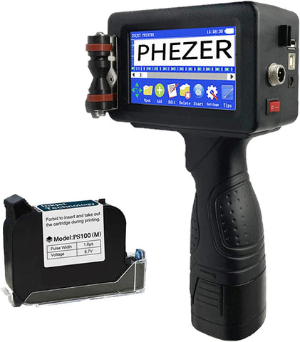 Phezer Upgraded P16 Handheld Inkjet Printer for Any Surface with Quick-Dry Ink Cartridge, Intelligent 360° Coding Machine for Date/Time/Barcode/QR Code/Logo (Support 25 Languages & 3 Print Precision)