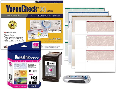 VersaCheck 63 MICR Black Printer Conversion Kit - The Easy Way to Convert Any Printer Using HP 63 Black Ink cartridges into a Bank Compliant MICR Printing Solution