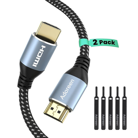 Adoreen 4K HDMI Cable 12 feet/2 Pack, High Speed 18Gbps HDMI 2.0 Cable (1.5-60ft), HDR HDCP 3D 4K@60Hz 2K,1080P, ARC Ethernet, HDMI Cord,Compatible Monitor UHD TV PC PS3 PS4 with 5 Cable Ties