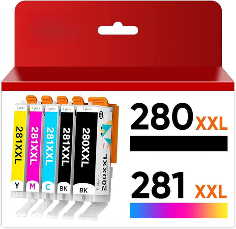 280 281 Ink Cartridge Replacement for Canon 280XXL 281XXL PGI-280XXL CLI-281XXL for Pixma TR8520 TR8620 TR7520 TR8620a TS6320 TS6220 TS6120 TS9120 TS8120 Printer, 5 Packs(PGBK Black C M Y)