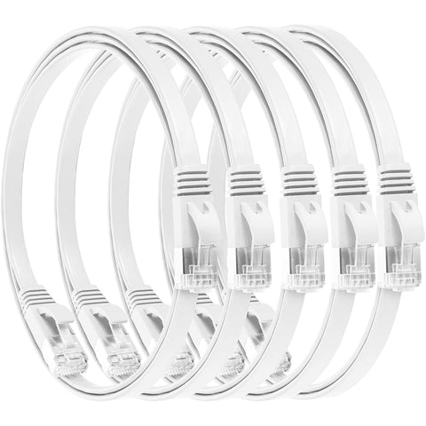 [White] 5-Pack Cat7 RJ45 Shielded Ethernet Cable,10Gbps Flat Internet Network LAN Cable,Faster Than CAT6a CAT6 CAT5e,10ft/3m