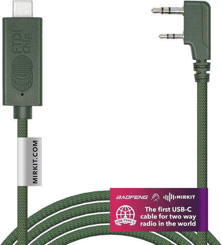 MIRKIT FTDI USB-C Baofeng Programming Cable Green for Flashing Analogue Ham Radio: Baofeng, Wouxun, Kenwood, Archell, Retevis. Compatible with Windows, Mac, Ubuntu OS