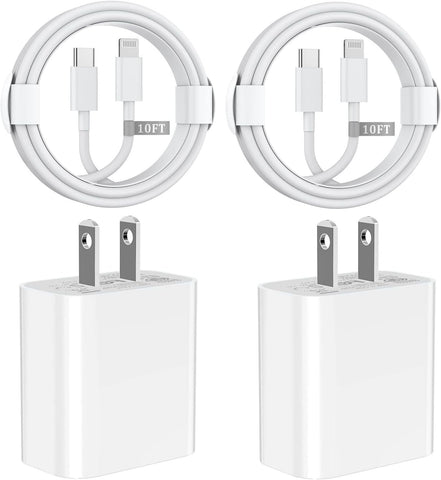 iPhone 14 13 12 Fast Charger 10 FT, [Apple MFi Certified] 2 Pack PD 20W USB C Wall Charger Block with 10FT Extra Long Type C to Lightning Fast Charging Data Sync Cable for iPhone 14 13 12 11 XS XR X 8