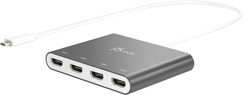 j5create USB-C to 4 Port HDMI Adapter Hub- Multi Monitor Splitter - Support 4 1080p 60Hz Displays - Compatible with Type-C MacBook and Windows Laptop (JCA366)