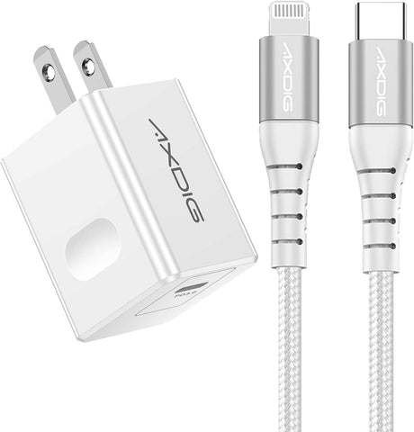 iPhone Fast Charger with Wall Plug MFi Certified,20W USB-C Power Adapter w/ 10 Ft USB C to Lightning Cable Nylon Braided Quick Charging Cord for iPhone 12 11 Pro Max X XS XR 8 Plus iPad Mini Air