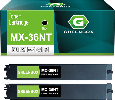 GREENBOX Compatible MX36NT Toner Cartridge Replacement for Sharp MX-36NT MX-36NTBA for MX-2610N 2615N 2640N 3110N 3115N 3140N 3610N 3640N 3648N MX-2615NC 2648NC 3148NC Printer(24,000 Pages, 2 Black)