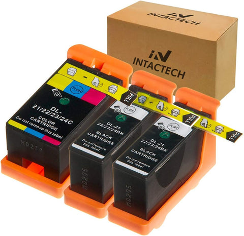 Intactech Replacement for Dell V515w, V715w, V313w, Series 21, Series 22, Series 23, Series 24 Ink Cartridges 3 Pack (2 Black/1 Color) Work for Dell V313, V313w, V515w, V715w, P513w, P713w Printer