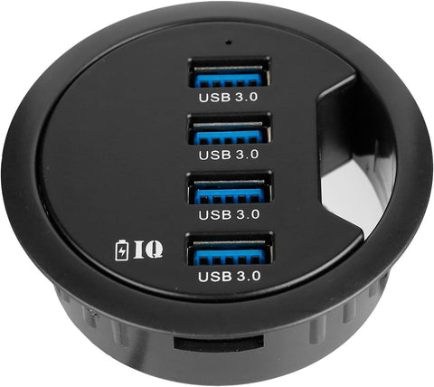 WDX Grommet Hole in Desk USB 3.0 4 Port Hub/BC 1.2 USB Charger with 5V/2A Power Adapter for iPad/Tablet and iPhone/Smart Phones(AC Power Supply Included)