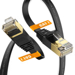 Cat7 25FT Ethernet Cable Black-10Gbps Shielded & Ground Wire Internet Network Flat Cord,Ultra Slim Gold-Plated RJ45 Cat 7 LAN Line with Cable-Tie for Router,Mac,Xbox,PS5,NAS,Cat6A