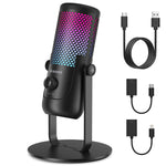 Donner Gaming Microphone with RGB, Computer Microphone 96Hz/24-bit High Sampling Rate, USB Microphone for PC PS4 MAC Streaming Podcast, Condenser Microphone, Tap-to-Mute, Gain Control, 3X Mic Cables