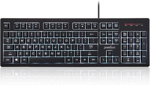 Perixx PERIBOARD-329 Wired USB Backlit Keyboard, Big Print Letter with 7-Color Illuminated LED, X Type High Scissor Keys, Black, US English Layout (11663)