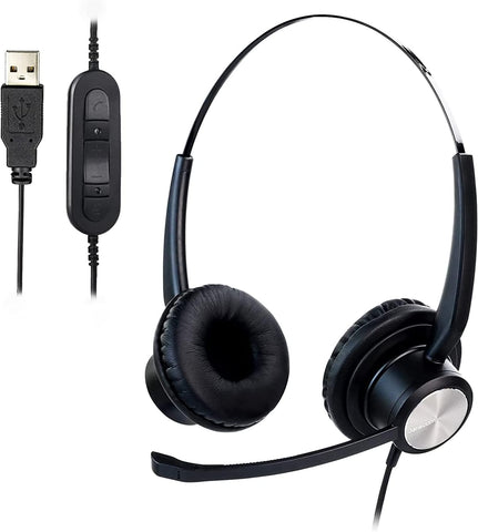 Jaracom USB Headset with Microphone for PC, in-line Controls for Volume & Mic Mute, Adjustable Mic Boom Headphones for Computer Laptop Mac, Perfect for Classroom or Home