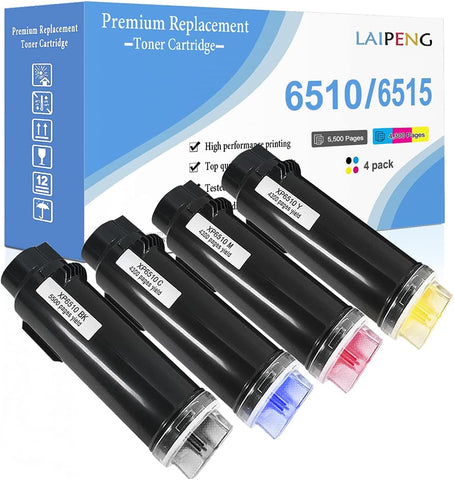 LAIPENG Compatible 6510 6515 Toner Cartridge 4 Colors for Xerox Phaser 6510n 6510dn 6510dni 6510dnm WorkCentre 6515 6515n 6515dn 6515dni 6515dnm High Yield 5500 Pages BK 4300 Pages CMY