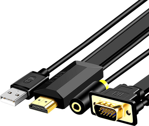 Jinghua HDMI to VGA Adapter, Male-to-Male Audio Cable and Power Supply, Support 4K Monitor HDTV, Projector (6.5 feet) Black.