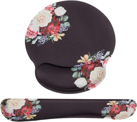 Keyboard Wrist Rest,Peony Flower Mouse Pad Wrist Support,Non Slip Rubber Base Wrist Rest for Computer Keyboard,Office Easy Typing Relieve Wrist Soreness,Black